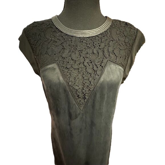 Rebecca Taylor Dress 6 Lace Neck LBD Deep V Cocktail Dress Date Festival Edgy - Picture 2 of 9